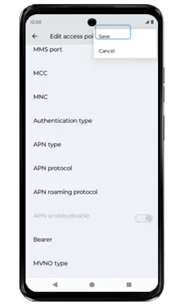 Edit access point menu with Save highlighted