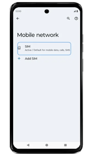 Mobile network screen with the SIM highlighted