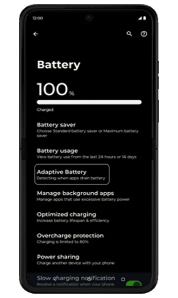 Battery screen with Adaptive Battery highlighted