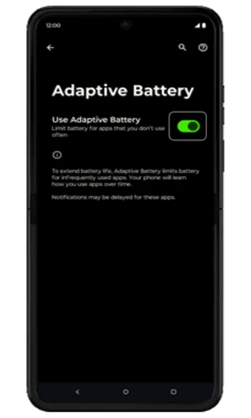 Adaptive Battery screen with the switch turned on