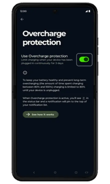 Overcharge protection screen with the switch turned on