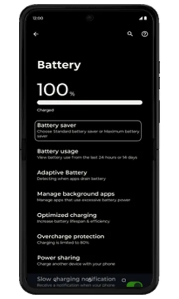 Battery screen with Battery saver highlighted