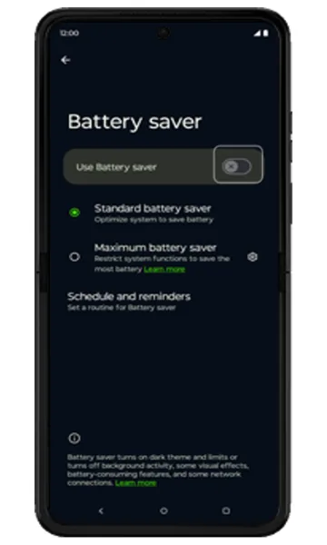 Battery saver screen with the Use Battery saver switch highlighted