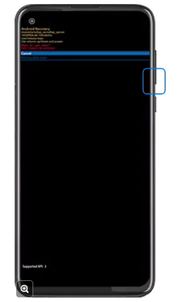 Recovery confirmation with Factory data reset highlighted