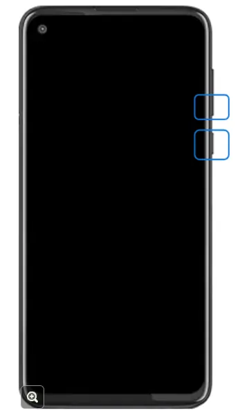 Phone with the Power and Volume down buttons highlighted
