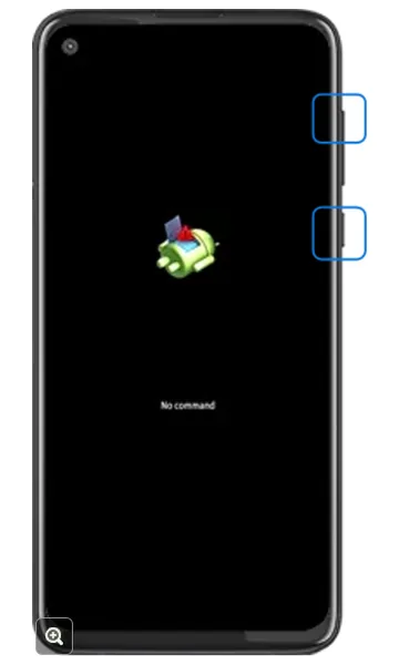 No command screen with the Power and Volume up buttons highlighted