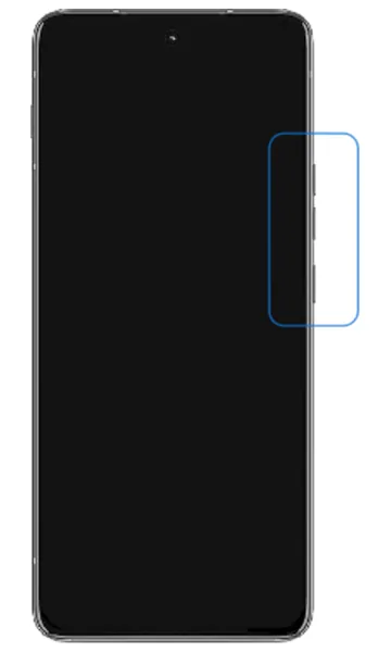 Phone with the Power and Volume down buttons highlighted