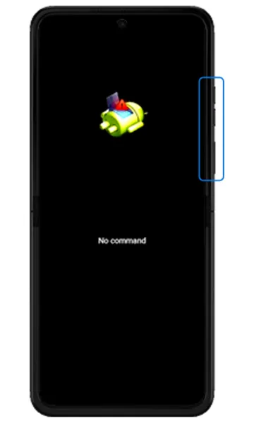 No command screen with the Power and Volume up buttons highlighted