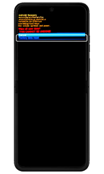 Recovery confirmation with Factory data reset highlighted