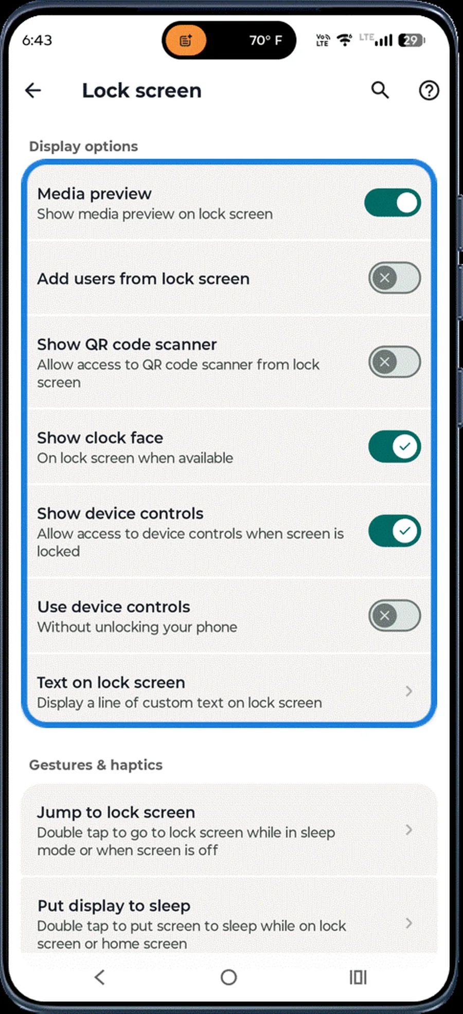 Lock screen display options