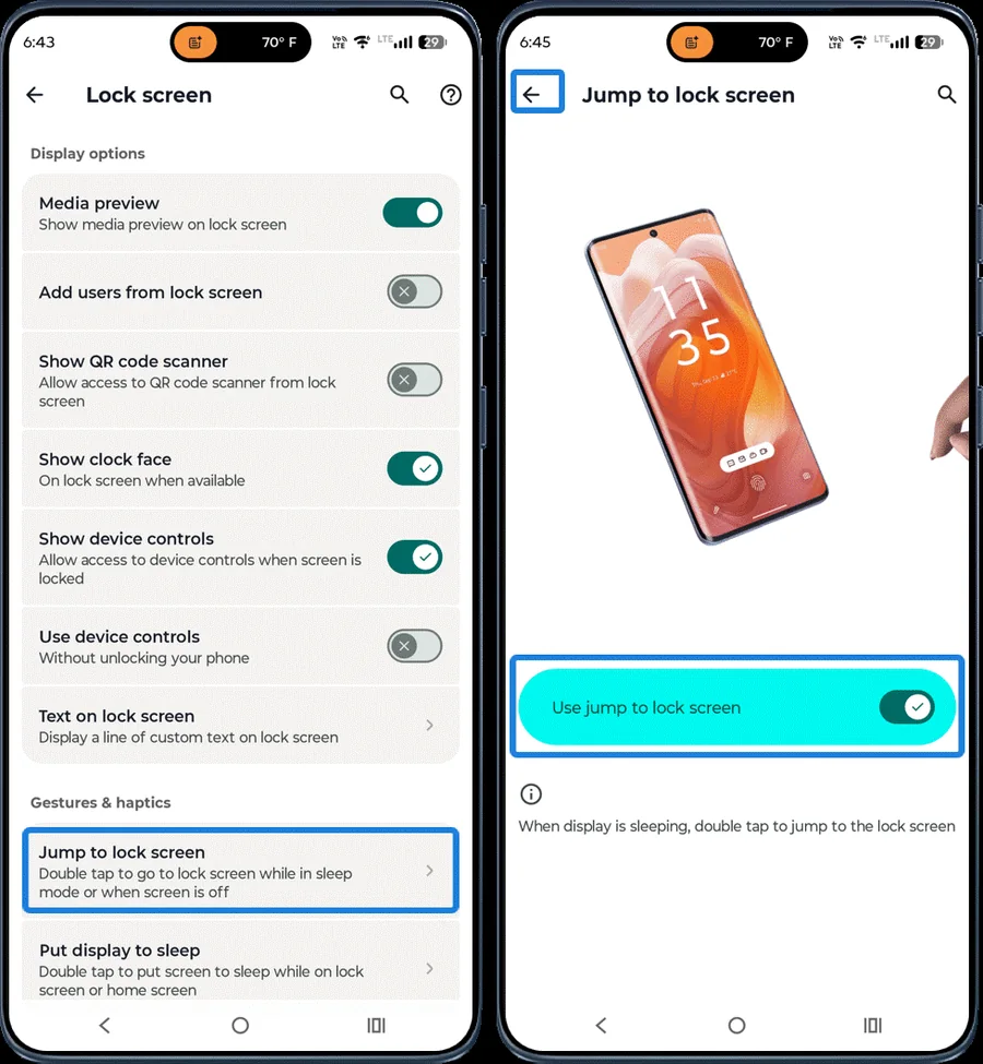 Jump to lock screen setting
