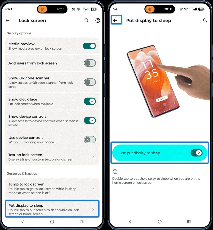 Put display to sleep setting