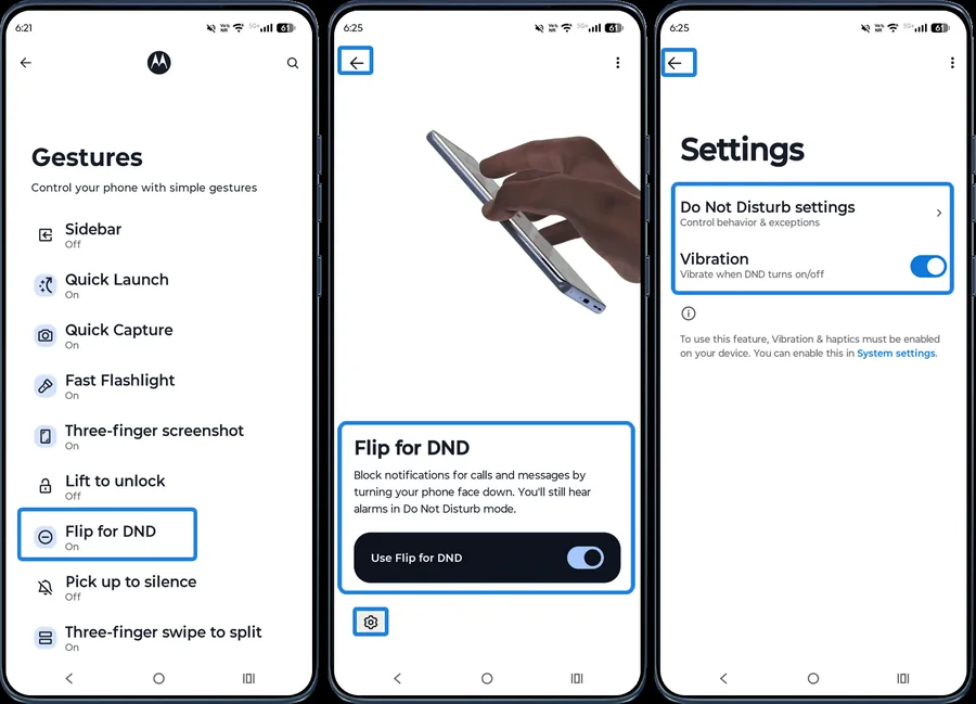 Moto app Flip for DND switch and Do Not Disturb settings