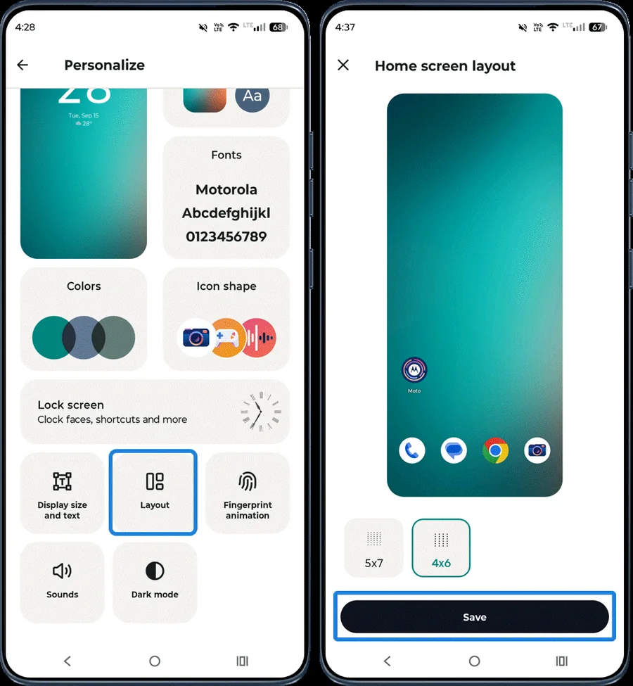 Home screen layout options