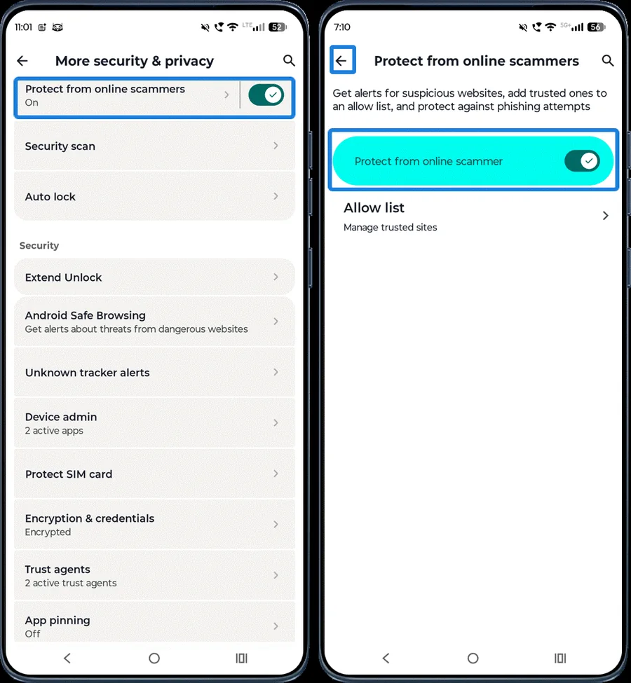 Protect from online scammers switch