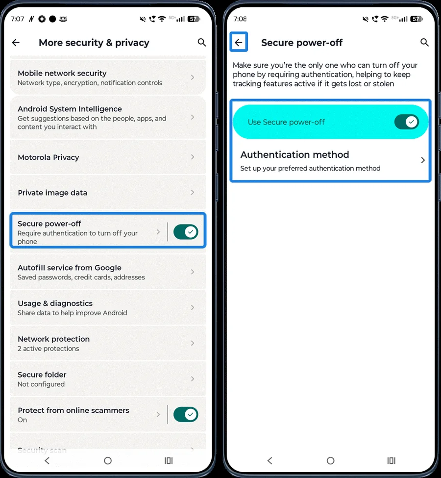 Secure power-off setting