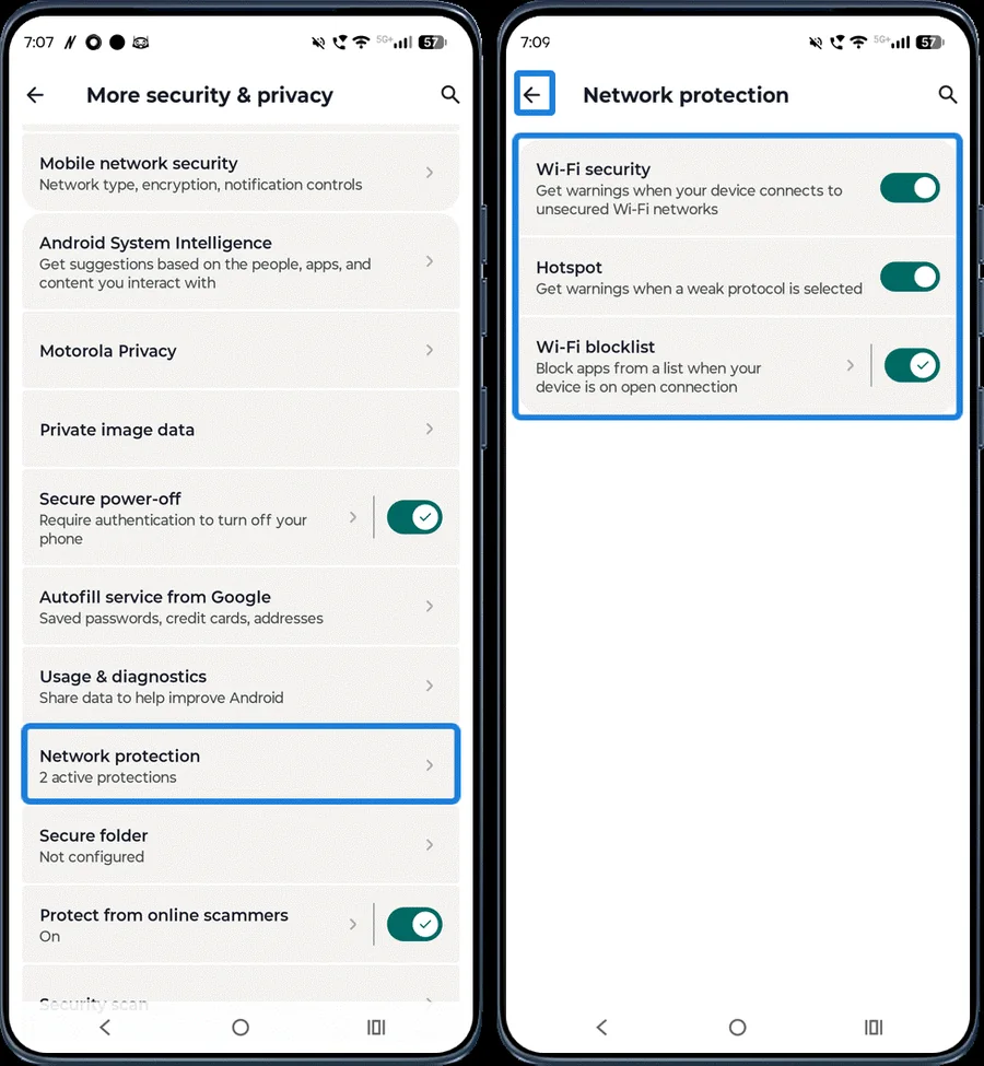 Network protection settings