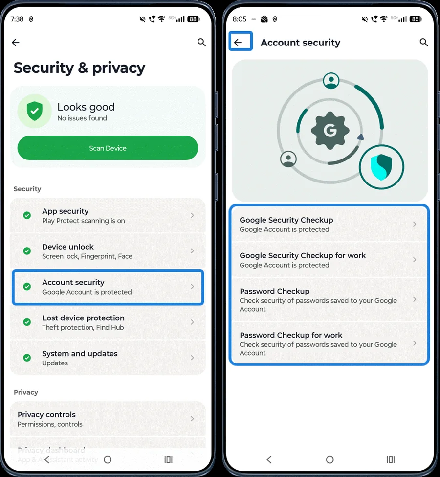 Account security screen