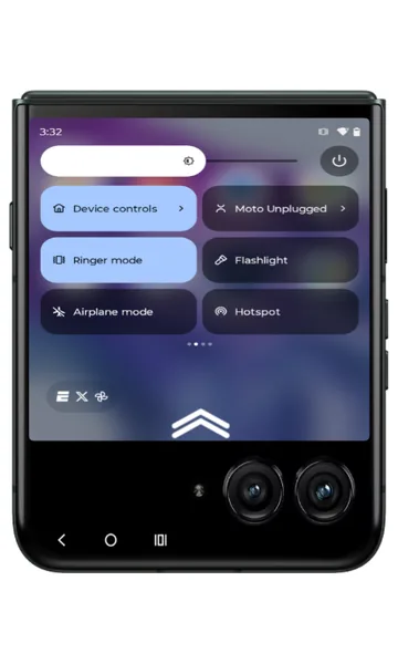 Quick settings with a swipe-up gesture indicator to return Home