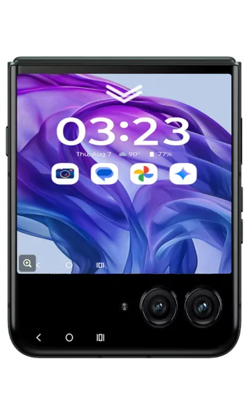 razr external display with a swipe-down gesture indicator