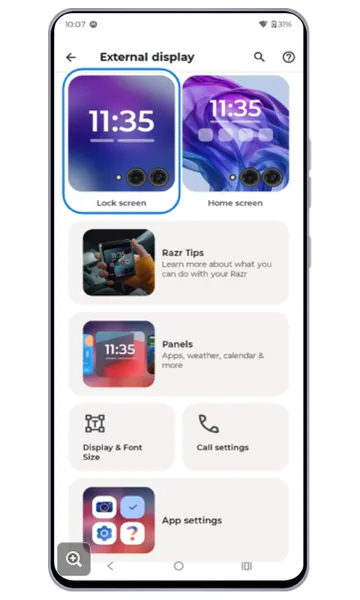 External display settings with the Lock screen preview highlighted
