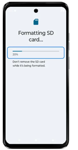 Formatting SD card progress bar at 20 percent