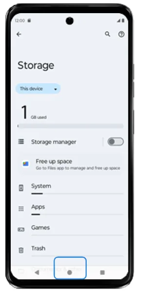 Storage screen after formatting with the Home button highlighted
