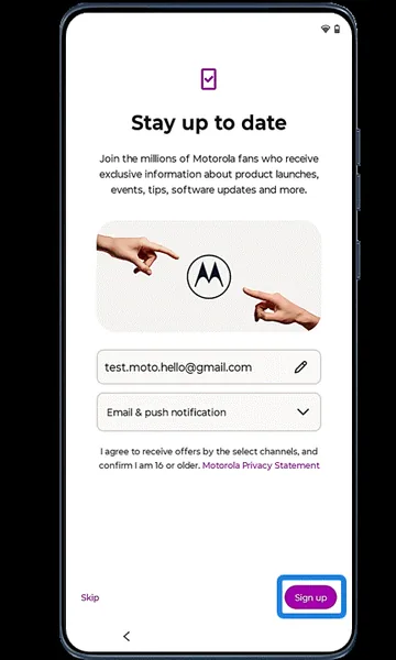 Stay up to date screen