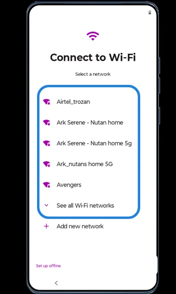 Connect to Wi-Fi screen with the network list