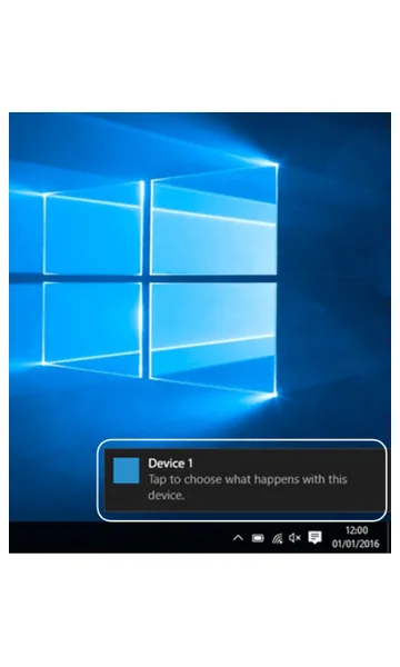 Windows desktop with a device notification in the corner